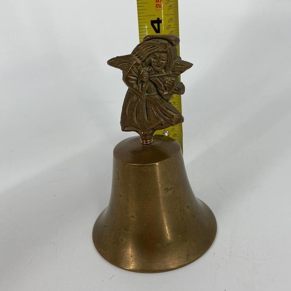 Vintage Brass Service Bell Angel Figurine Playing Instrument 4 Inch - Picture 6 of 8